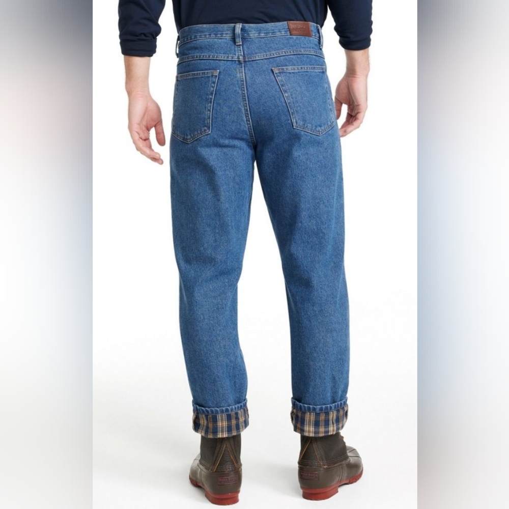 LL Bean Men's Flannel Lined Natural Fit Cotton Jeans 37x34 Durable Winter Chore